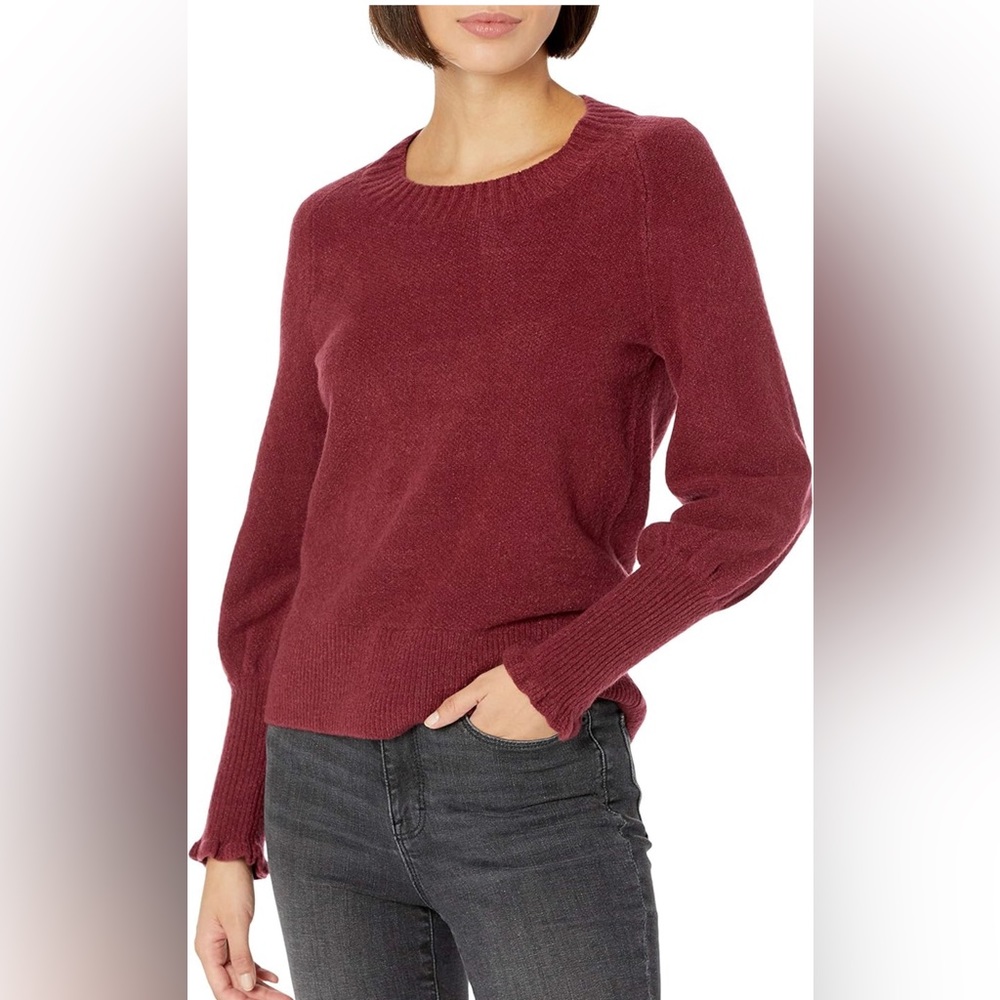 Goodthreads Women's Oversized Mid-Gauge Stretch Long Ruffle Sleeve Caramel Heath